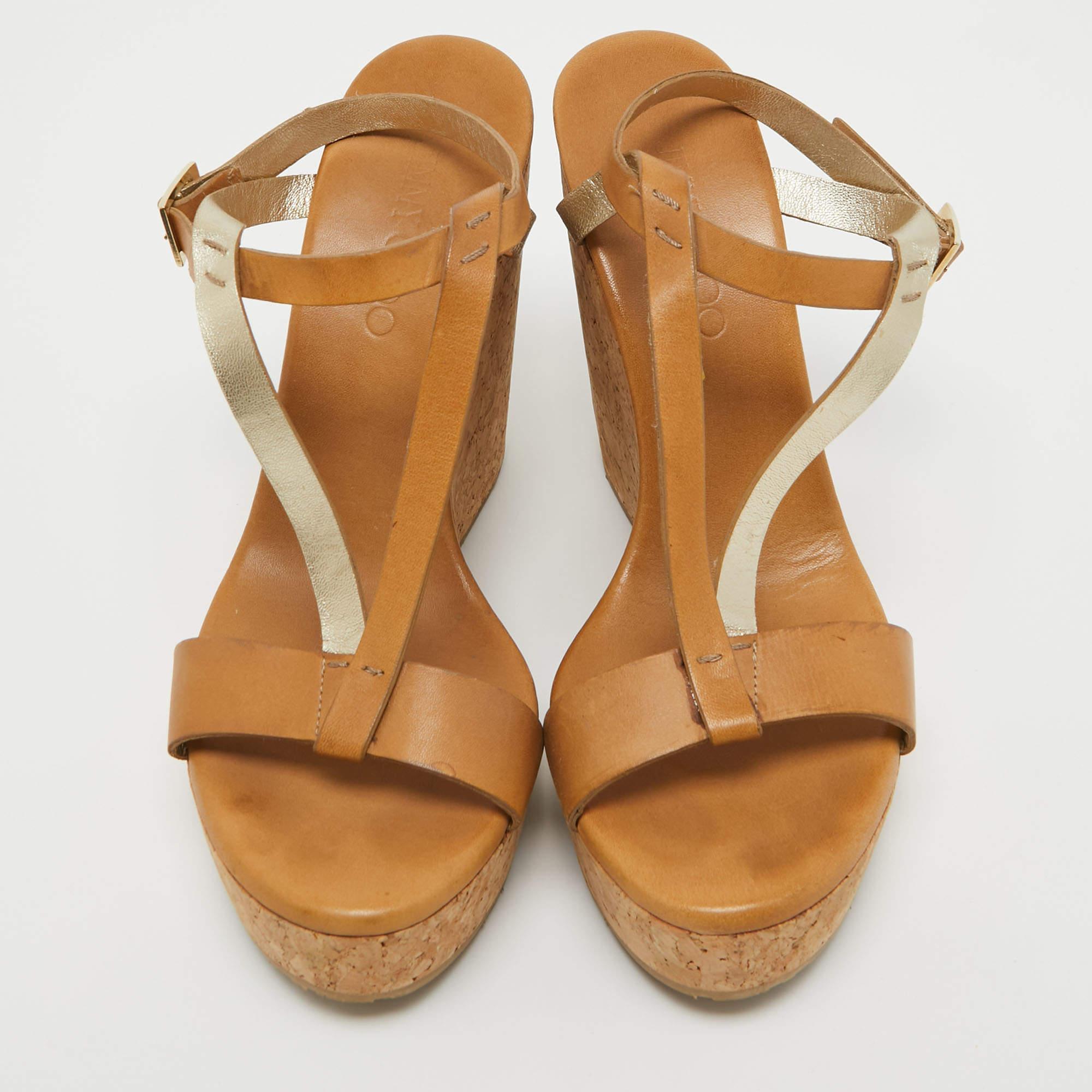 Jimmy Choo Brown Leather Ankle Strap Sandals Size 41 In Fair Condition For Sale In Dubai, Al Qouz 2