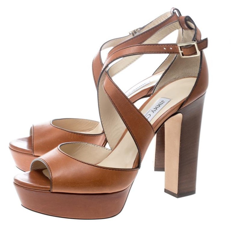 block heel brown leather sandals