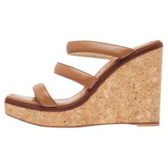 Jimmy Choo Brown Leather Athenia Wedge Sandals Size 39