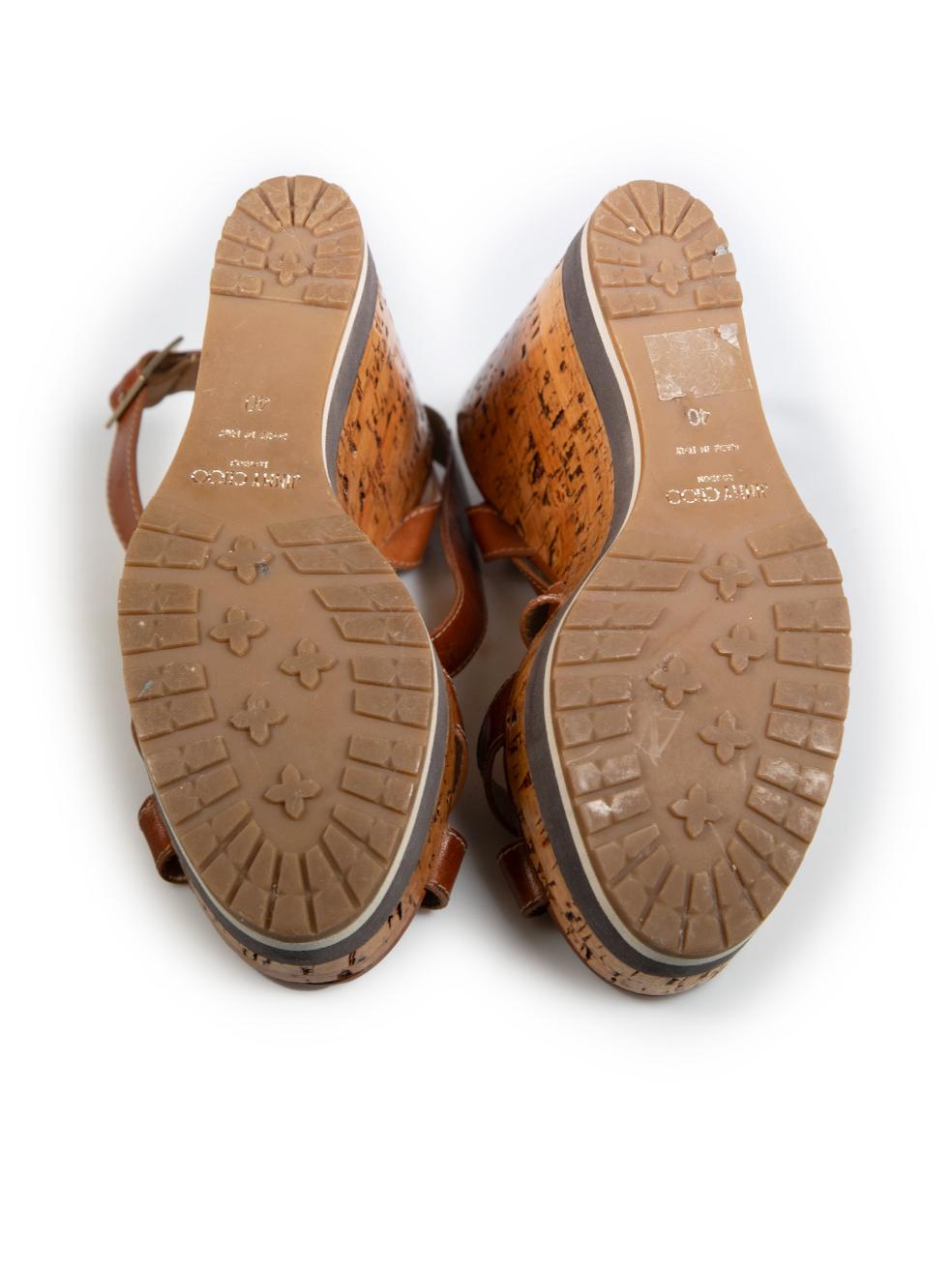 Women's Jimmy Choo Brown Leather Cork Wedge Sandals Size IT 40