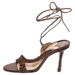 Jimmy Choo Brown Leather Corset Ankle Wrap Sandals Size 39