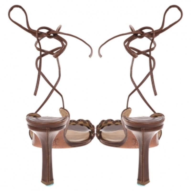 Jimmy Choo Brown Leather Corset Ankle Wrap Sandals Size 39 In condizioni buone in vendita a Dubai, Al Qouz 2