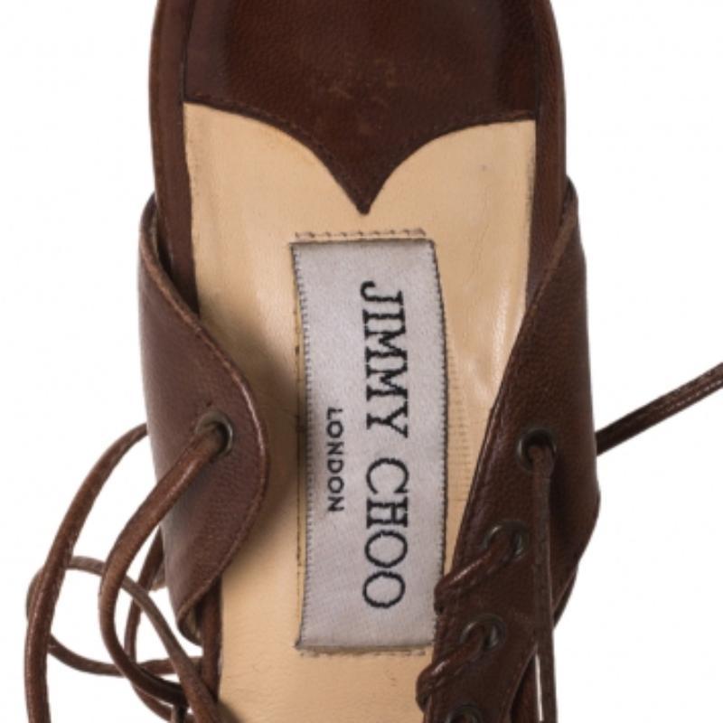 Jimmy Choo Brown Leather Corset Ankle Wrap Sandals Size 39 in vendita 1