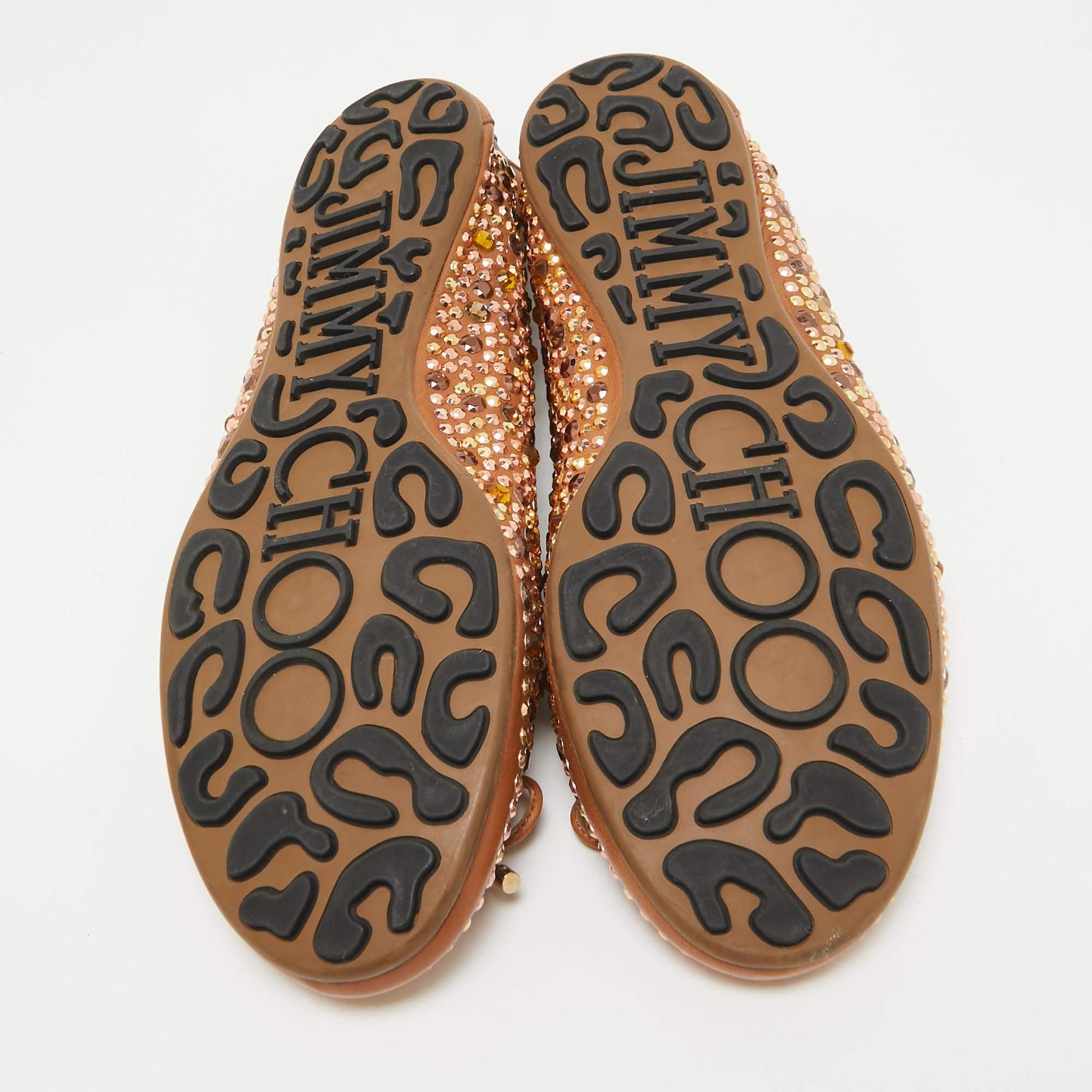 Jimmy Choo Brown Leather Crystal Embellished Ballet Flats Size 38 For Sale 2