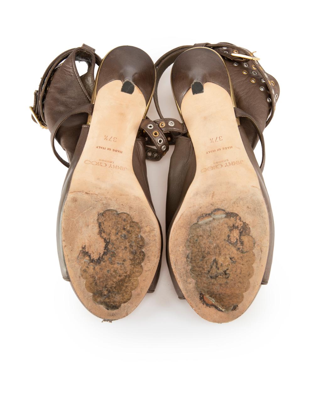Women's Jimmy Choo Brown Leather Eyelet Heels Size IT 37.5 For Sale