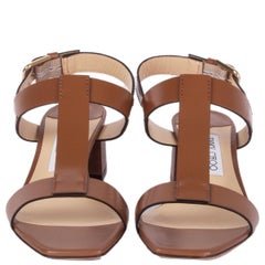 JIMMY CHOO brown leather JIN T-Strap Slingback Shoes 37.5
