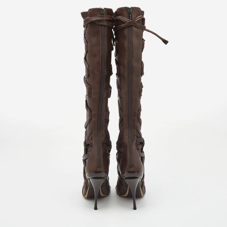 Jimmy Choo Brown Leather Knee Length Boots Size 38 For Sale at 1stDibs