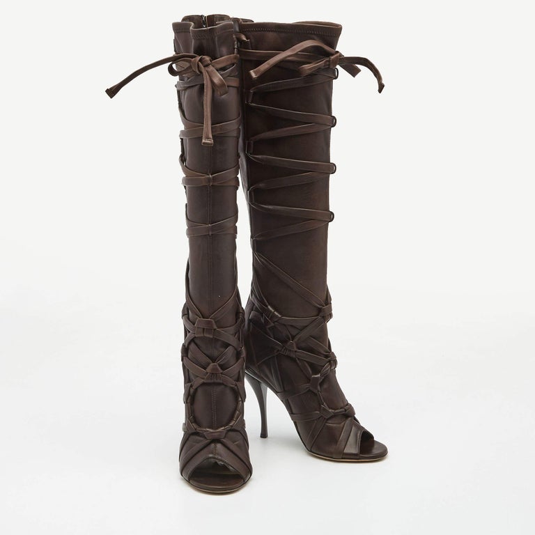 Jimmy Choo Brown Leather Knee Length Boots Size 38 For Sale at 1stDibs