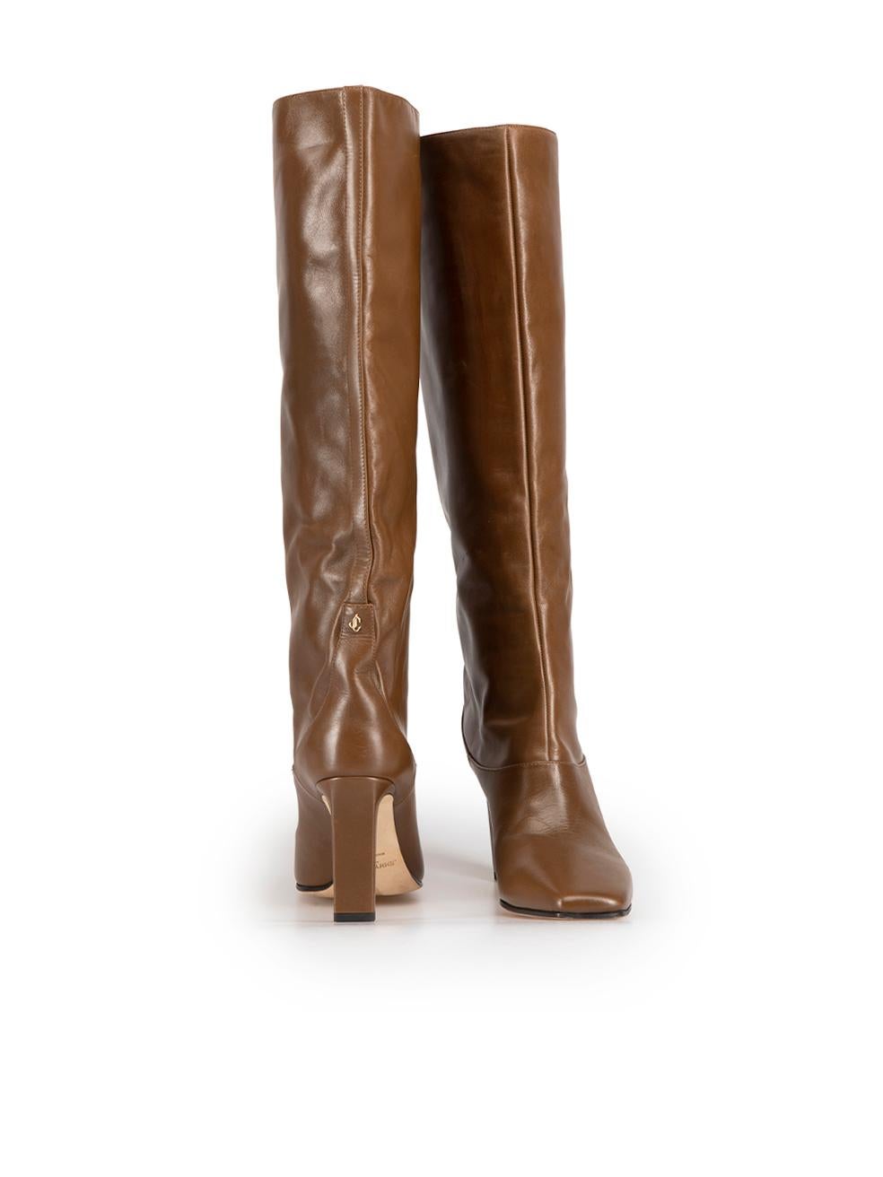 Jimmy Choo Brown Leather Mahesa 85 Knee Boots Size IT 39 In Good Condition In London, GB