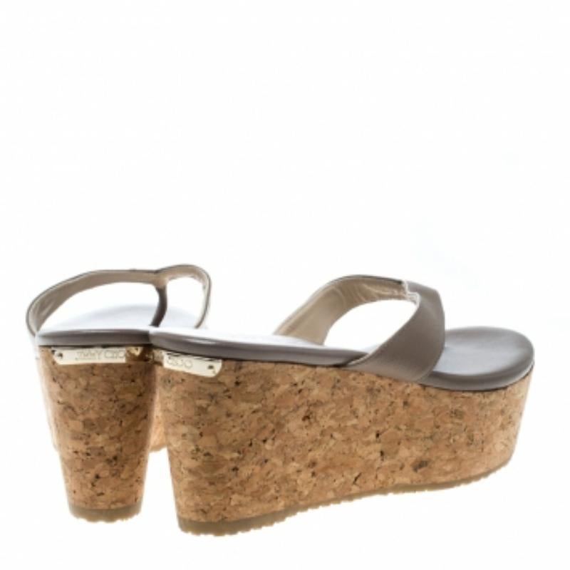 Jimmy Choo Brown Leather Paque Cork Platform Sandals Size 40 For Sale 1