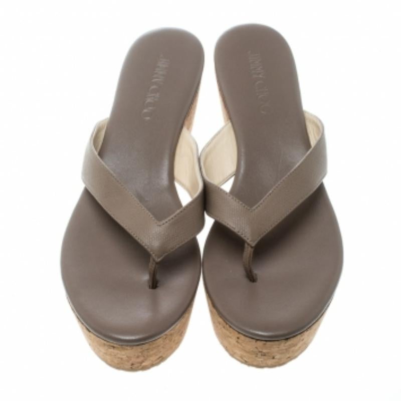 Jimmy Choo Brown Leather Paque Cork Platform Sandals Size 40 For Sale 2