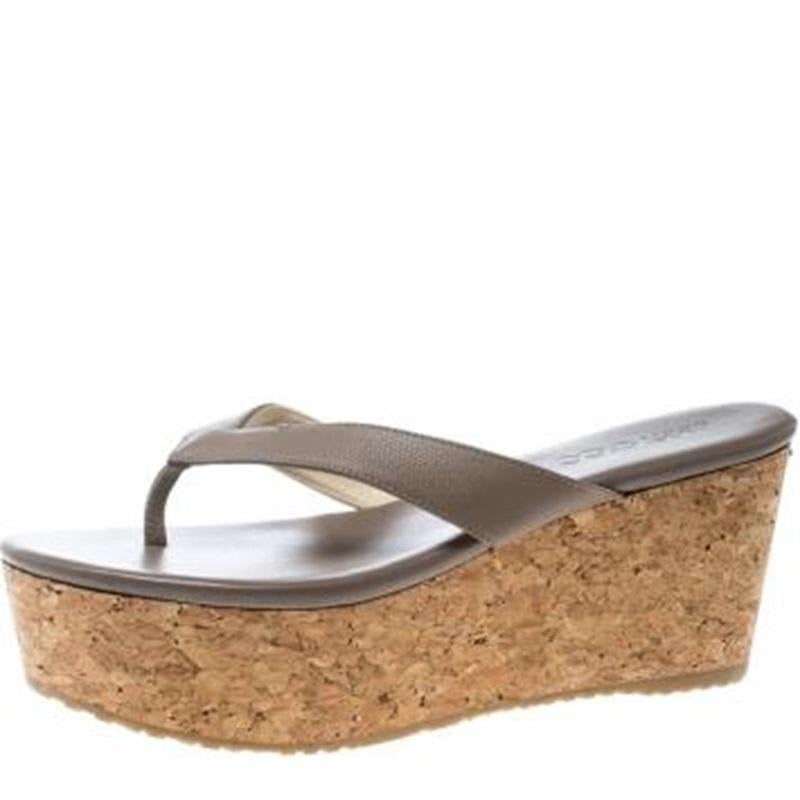Jimmy Choo Brown Leather Paque Cork Platform Sandals Size 40 For Sale 4