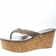 Jimmy Choo Brown Leather Paque Cork Platform Sandals Size 40
