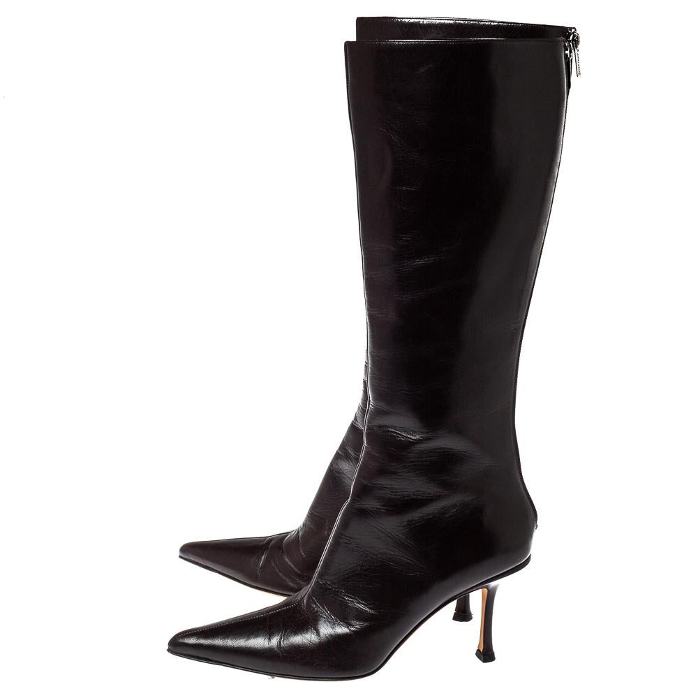 Jimmy Choo Brown Leather Peony Mid Calf Boots Size 38 In Good Condition In Dubai, Al Qouz 2