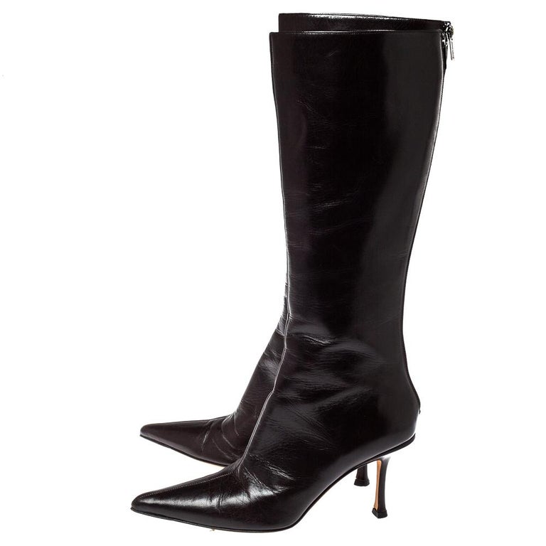 Jimmy Choo Brown Leather Peony Mid Calf Boots Size 38 at 1stDibs