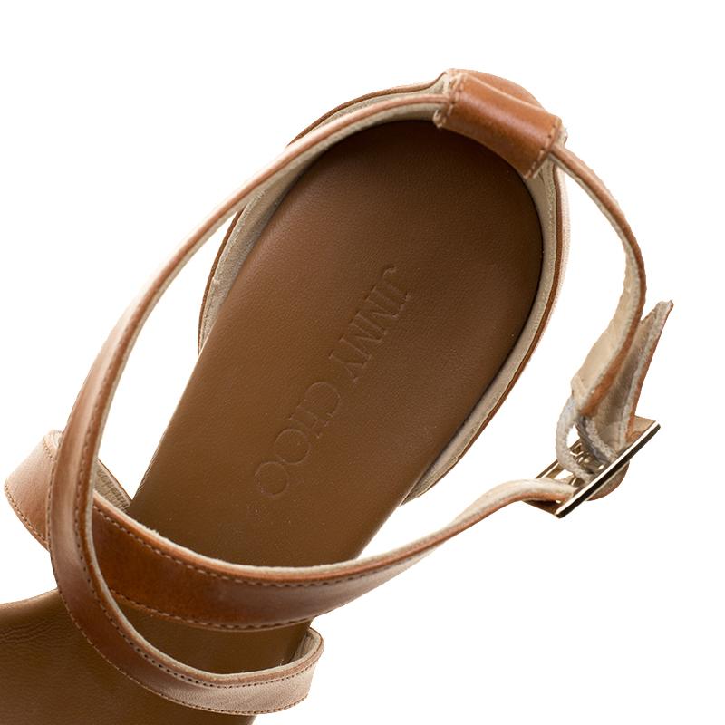 Jimmy Choo Brown Leather Portia Cork Wedge Sandals Size 41 2