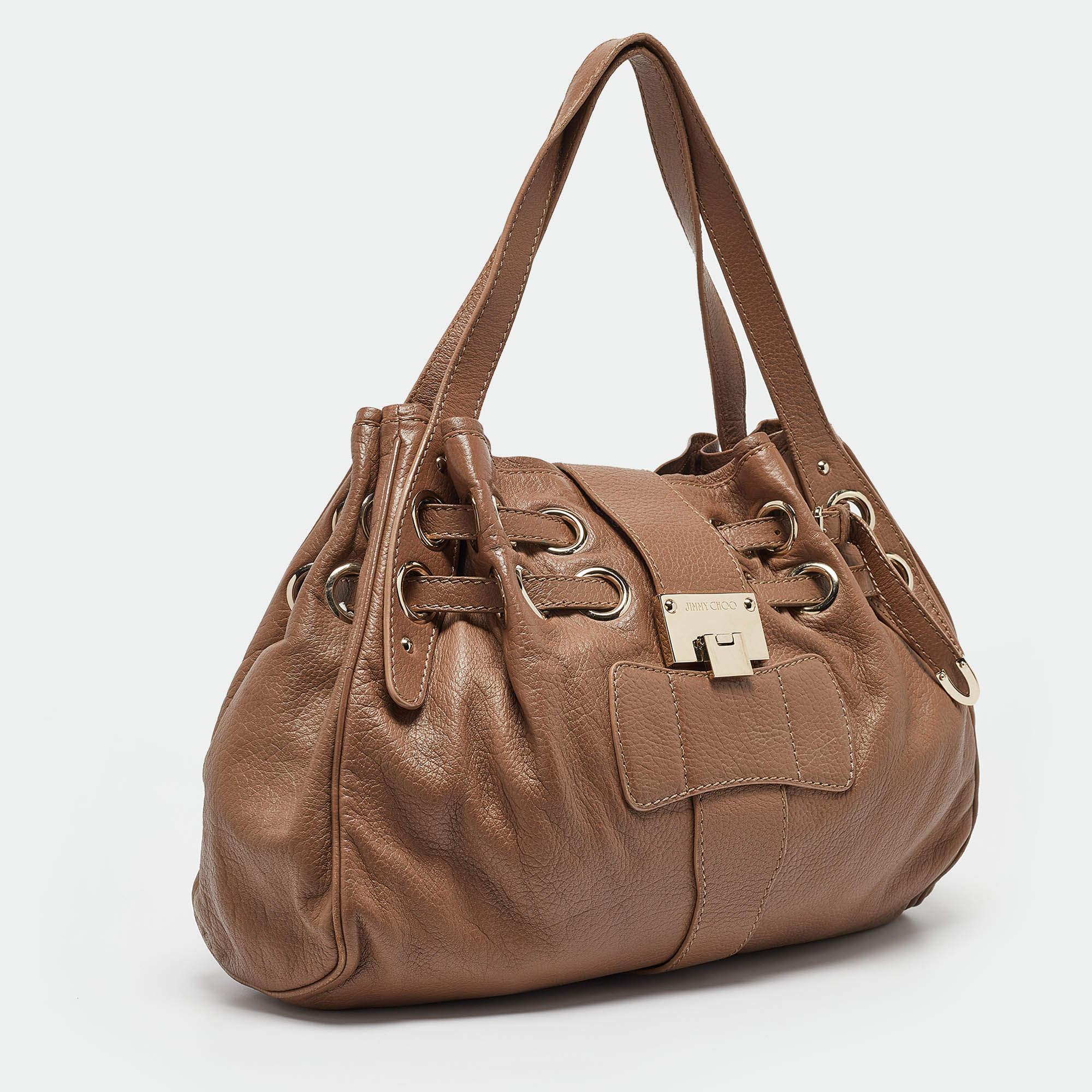 Jimmy Choo Brown Leather Ramona Shoulder Bag In Good Condition In Dubai, Al Qouz 2