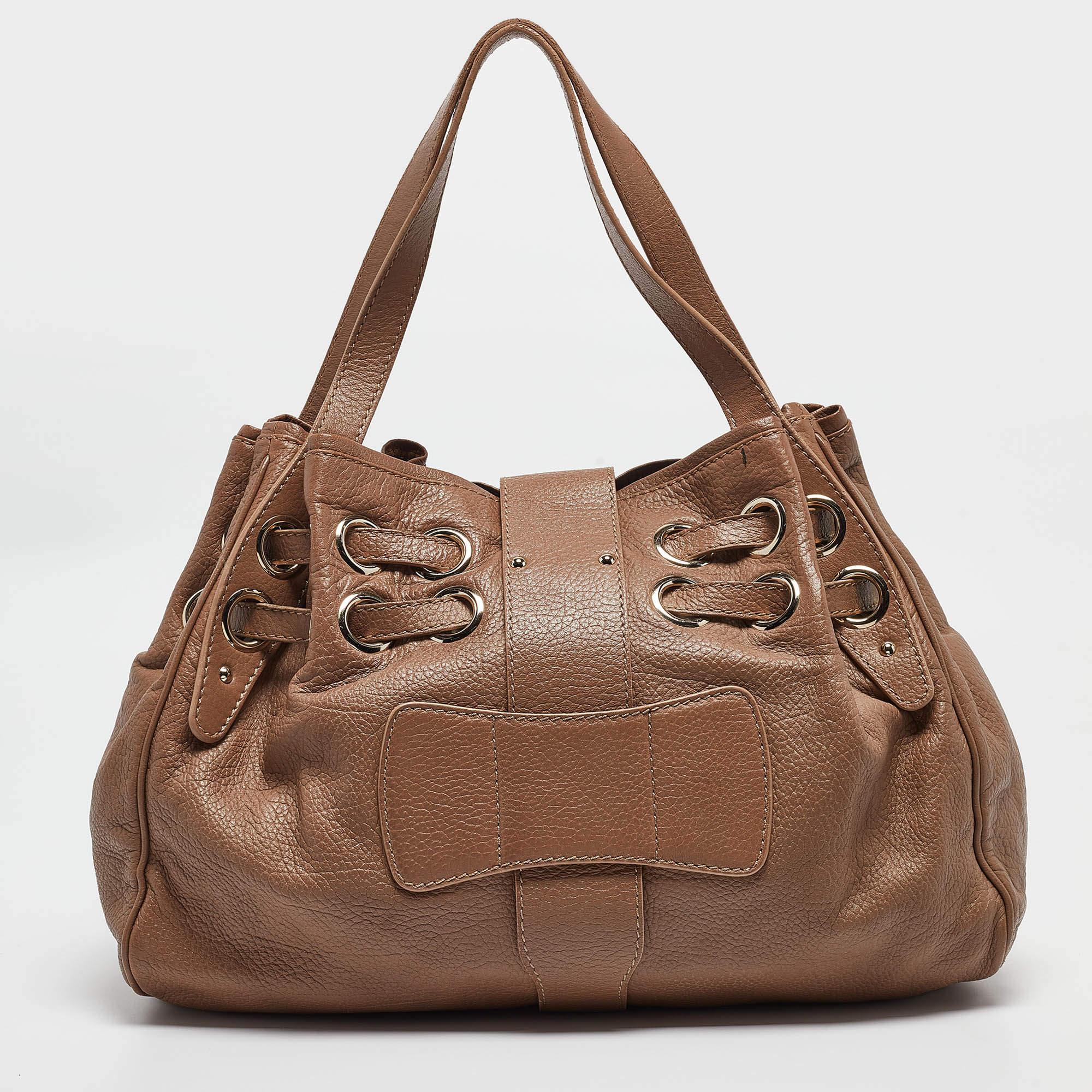 Women's Jimmy Choo Brown Leather Ramona Shoulder Bag