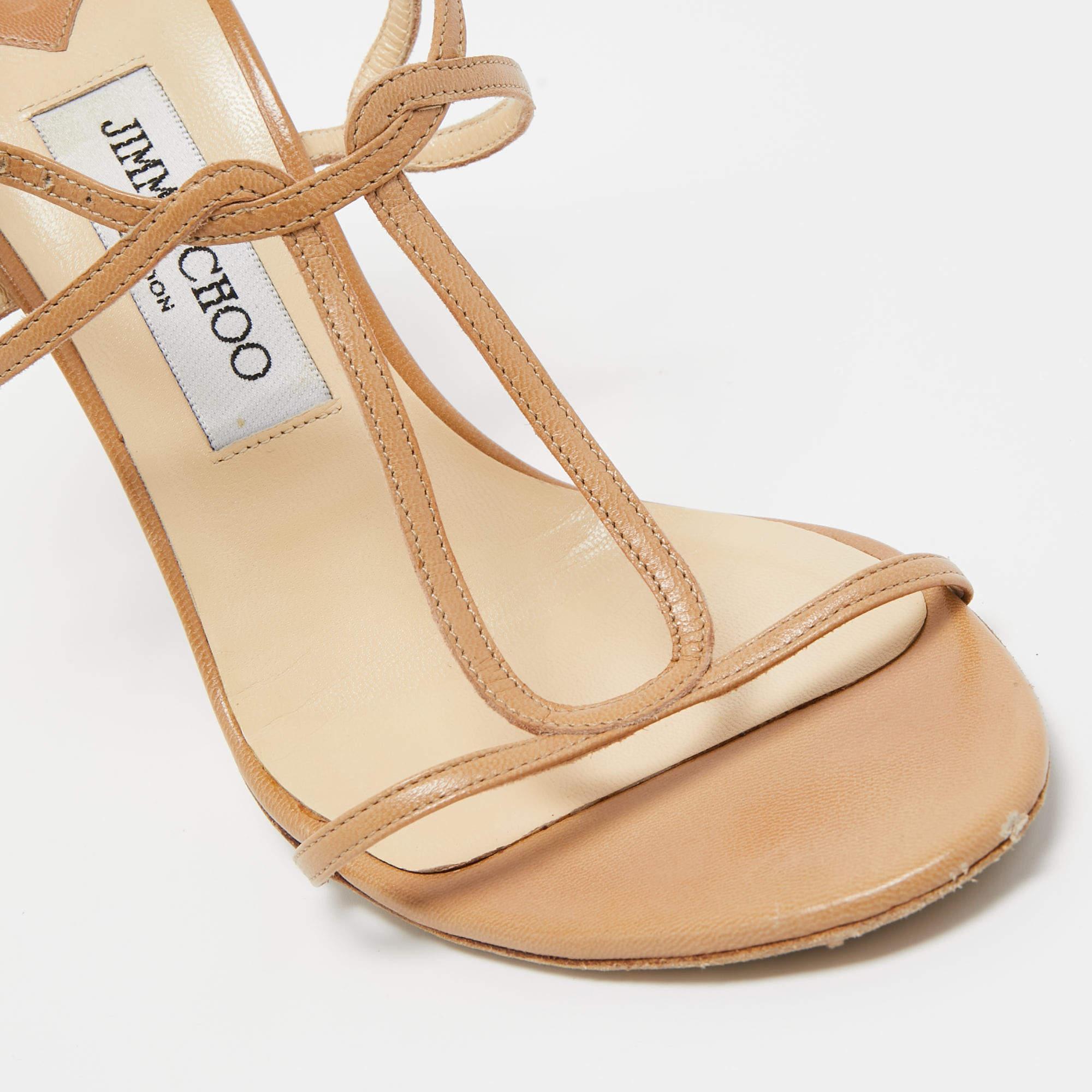 Jimmy Choo Brown Leather Strappy Sandals Size 39 For Sale 2