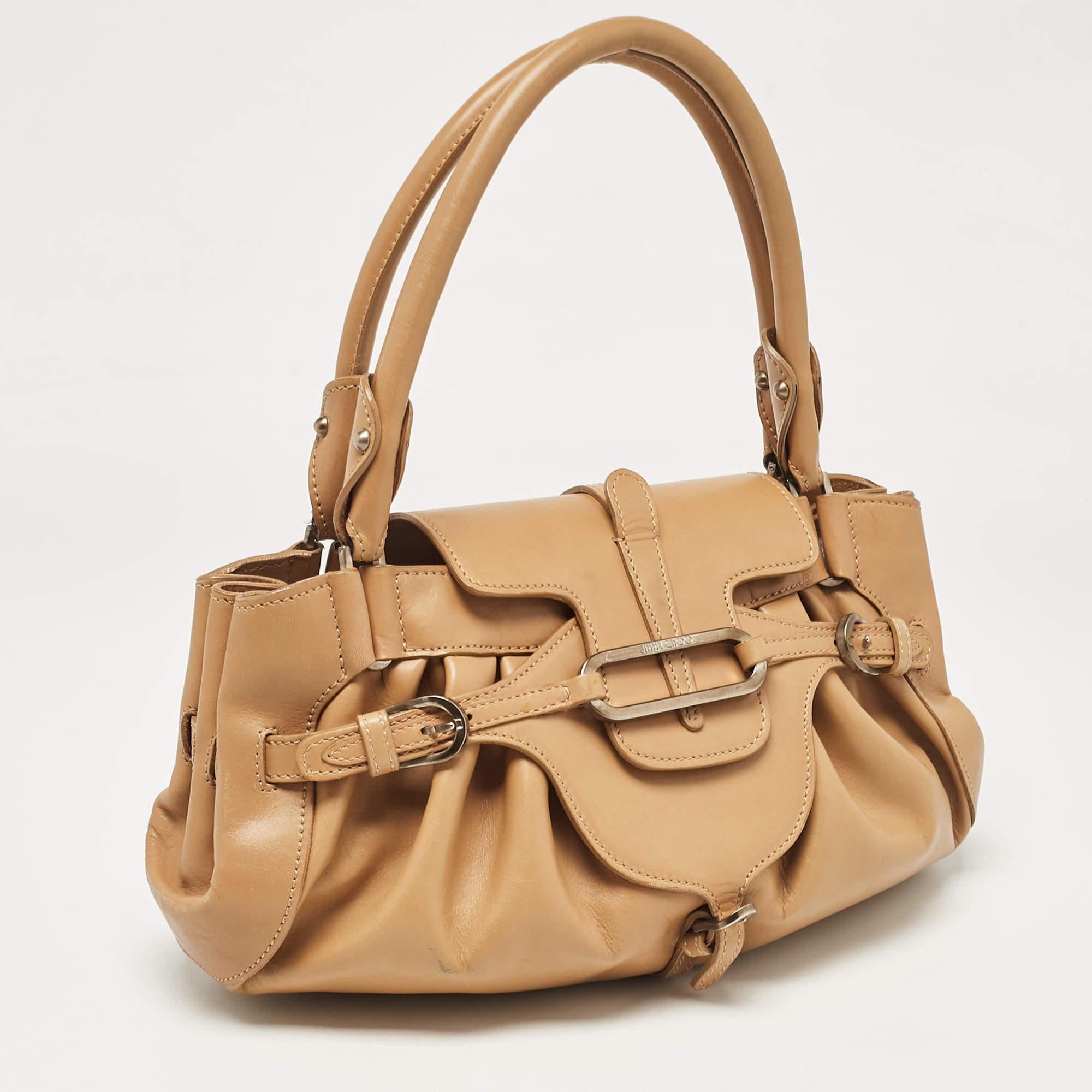 Jimmy Choo Brown Leather Tulita Satchel In Good Condition For Sale In Dubai, Al Qouz 2