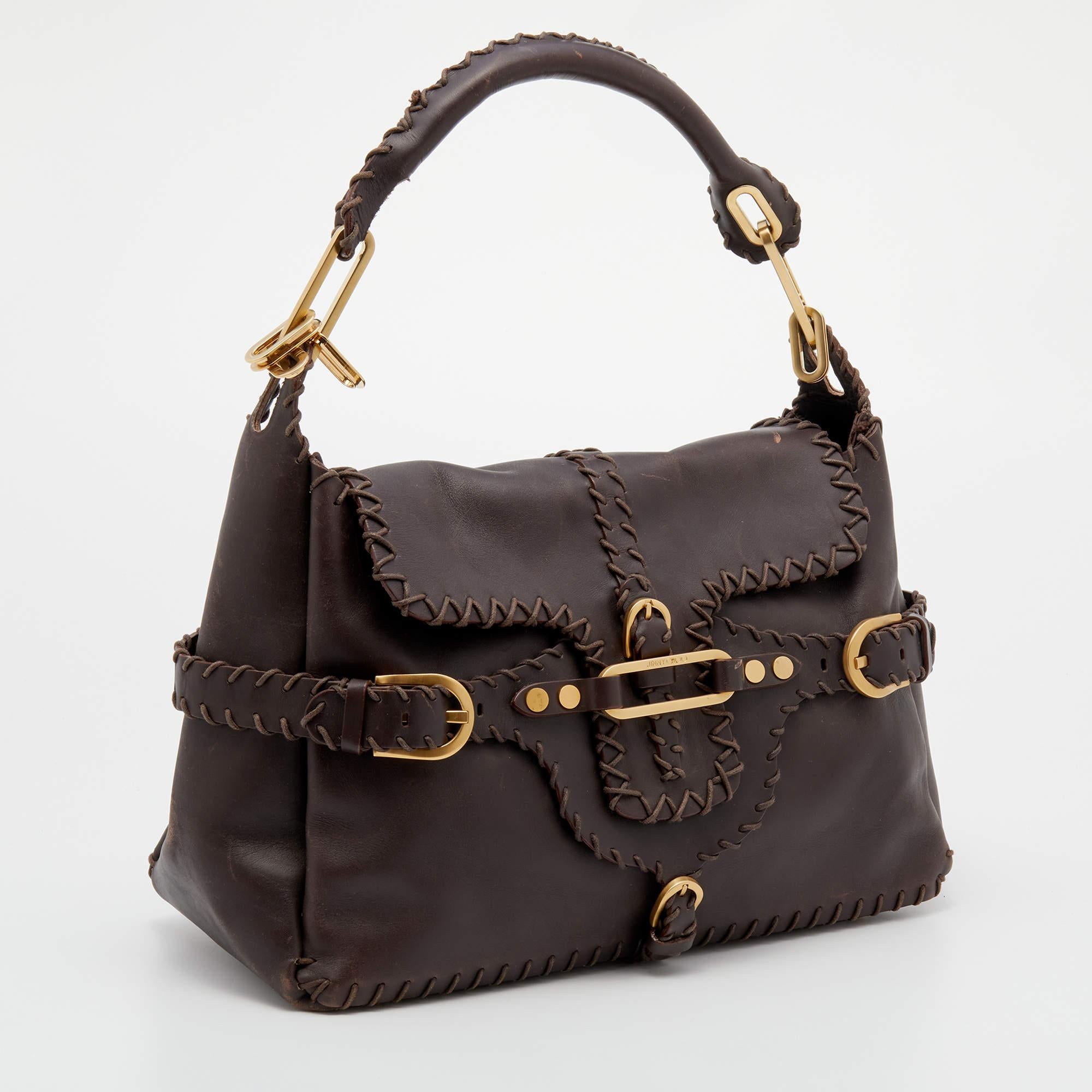 Jimmy Choo Brown Leather Tulita Shoulder Bag In Good Condition In Dubai, Al Qouz 2