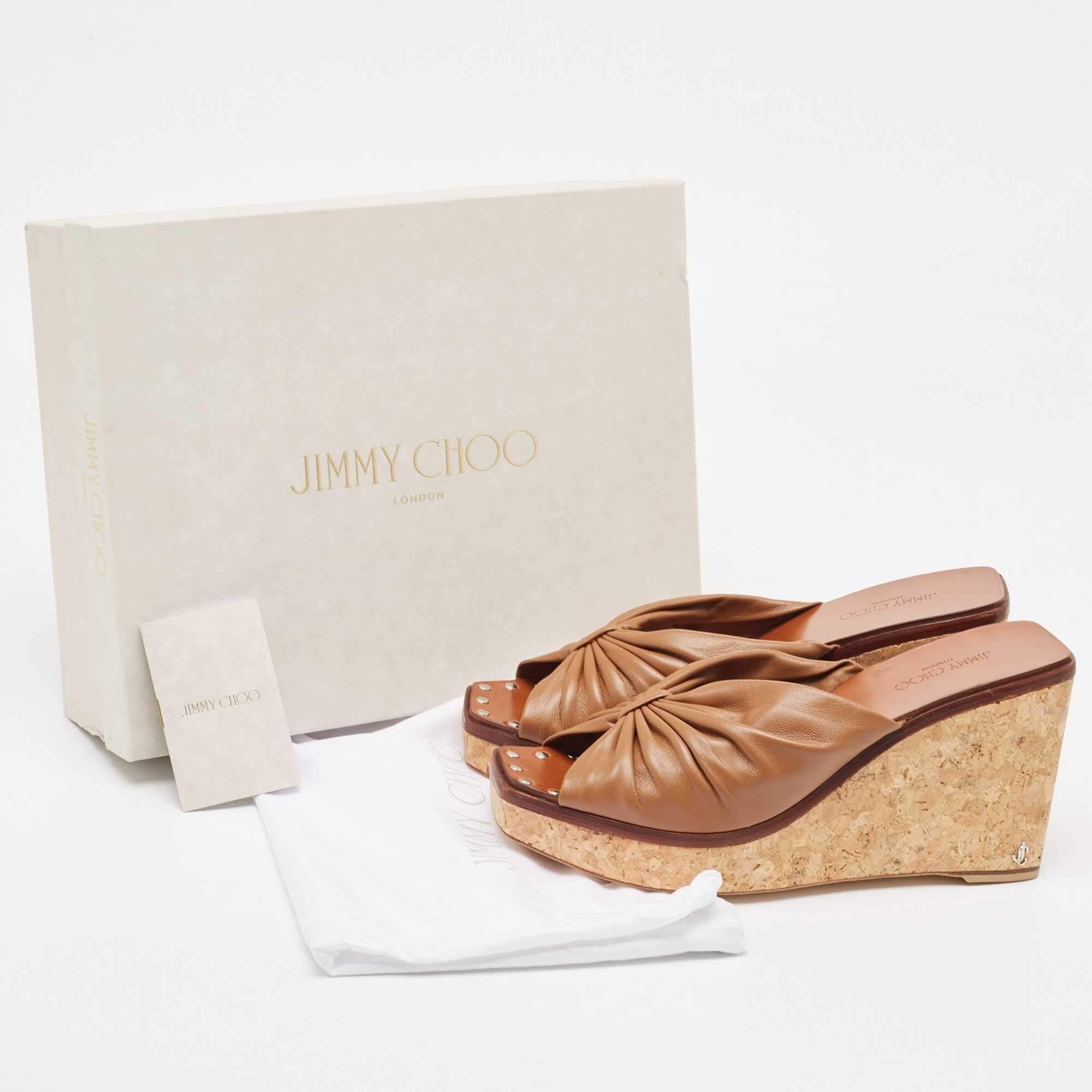 Jimmy Choo Brown Leather Wedge Sandals Size 39.5 5