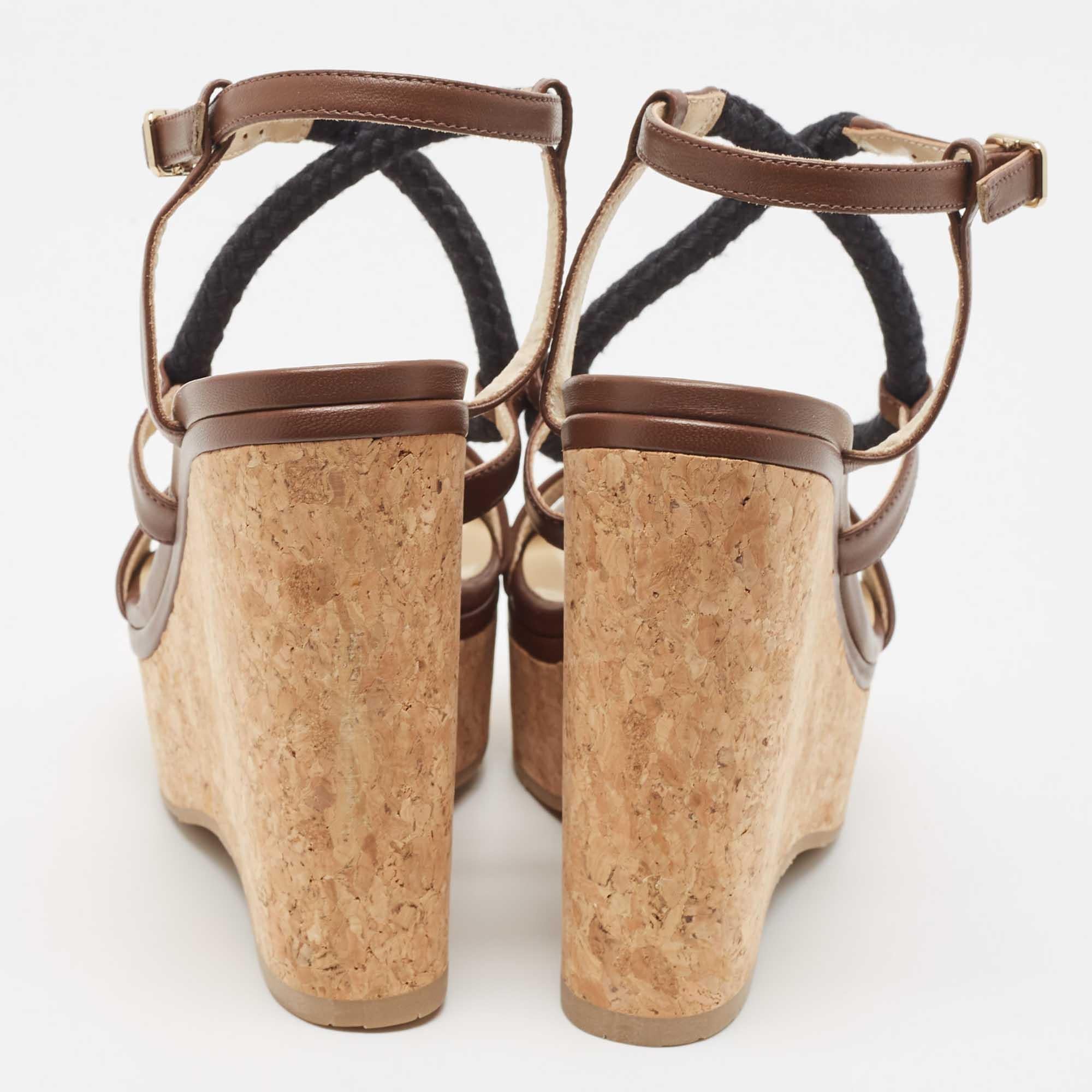 Jimmy Choo Brown Leather Wynwood Wedge Sandals Size 39 1