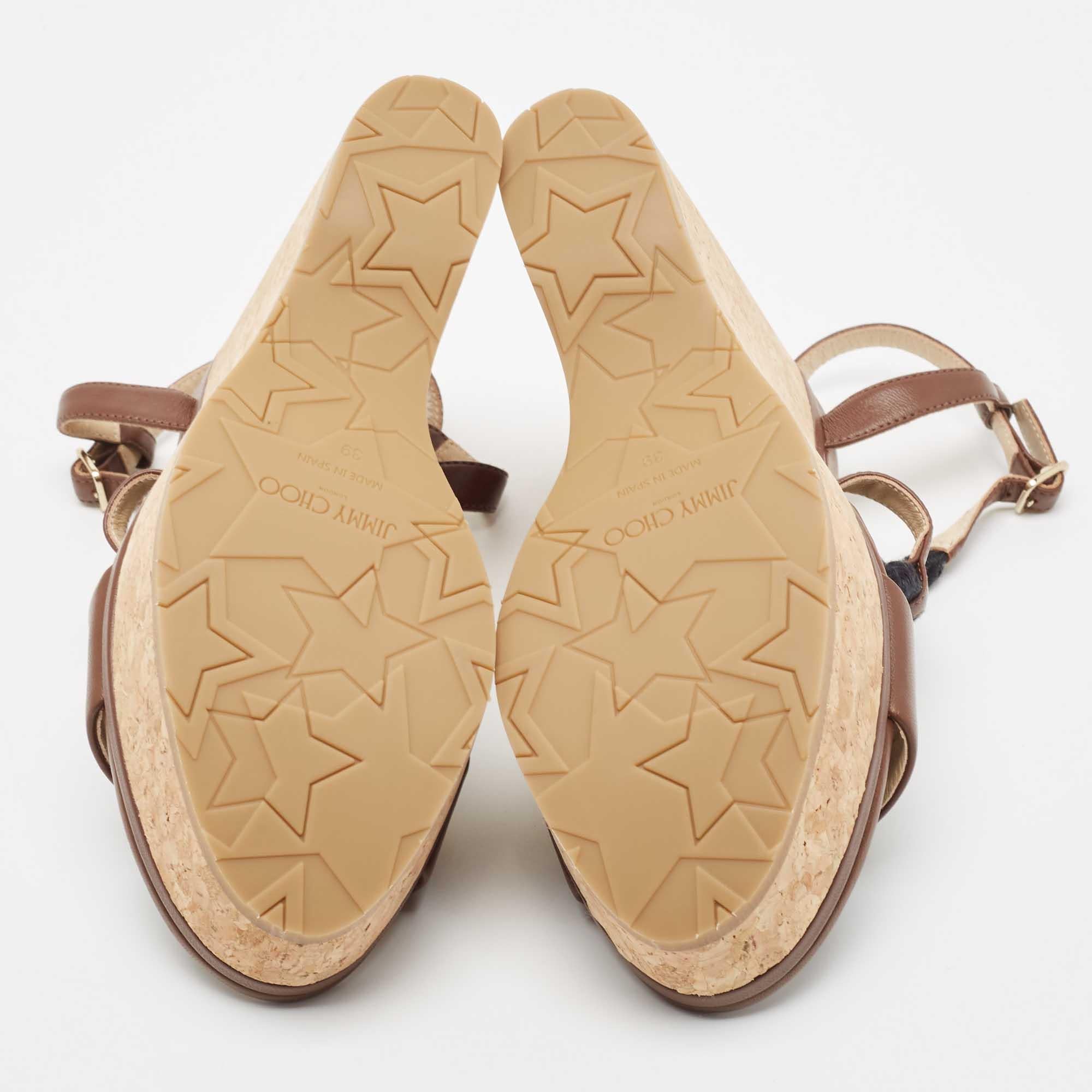 Jimmy Choo Brown Leather Wynwood Wedge Sandals Size 39 2