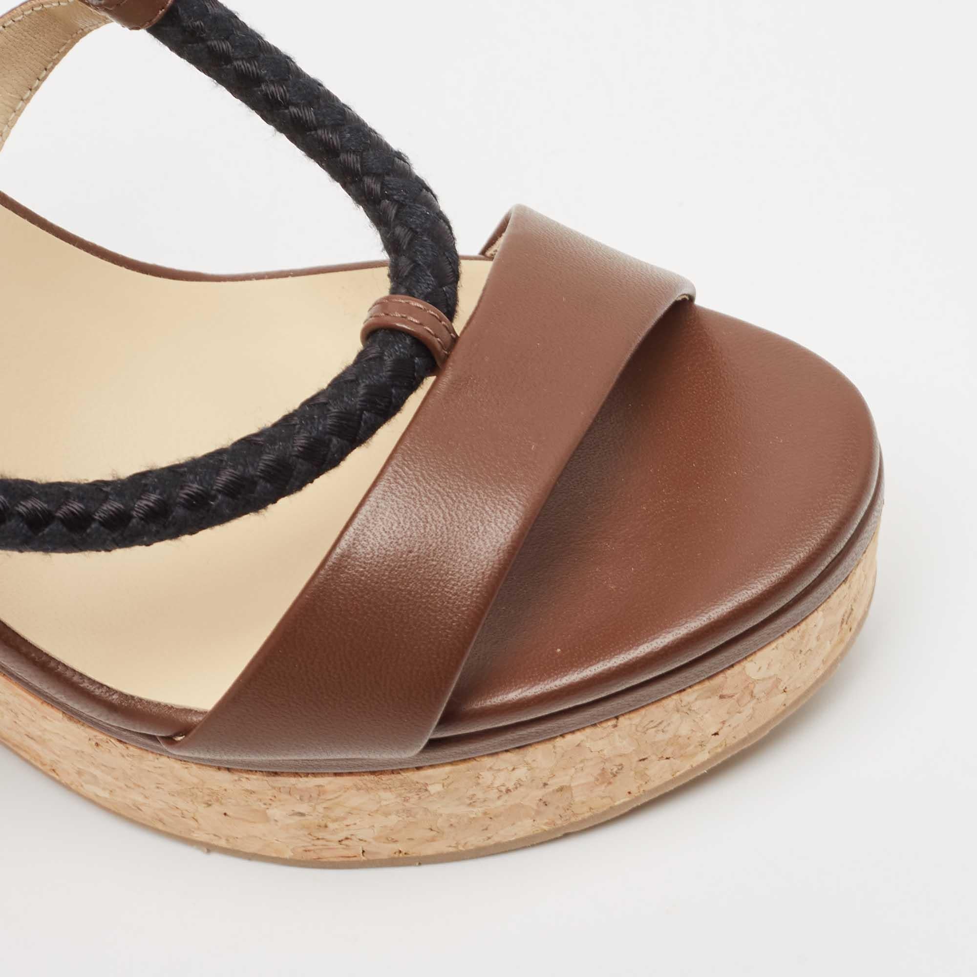 Jimmy Choo Brown Leather Wynwood Wedge Sandals Size 39 3
