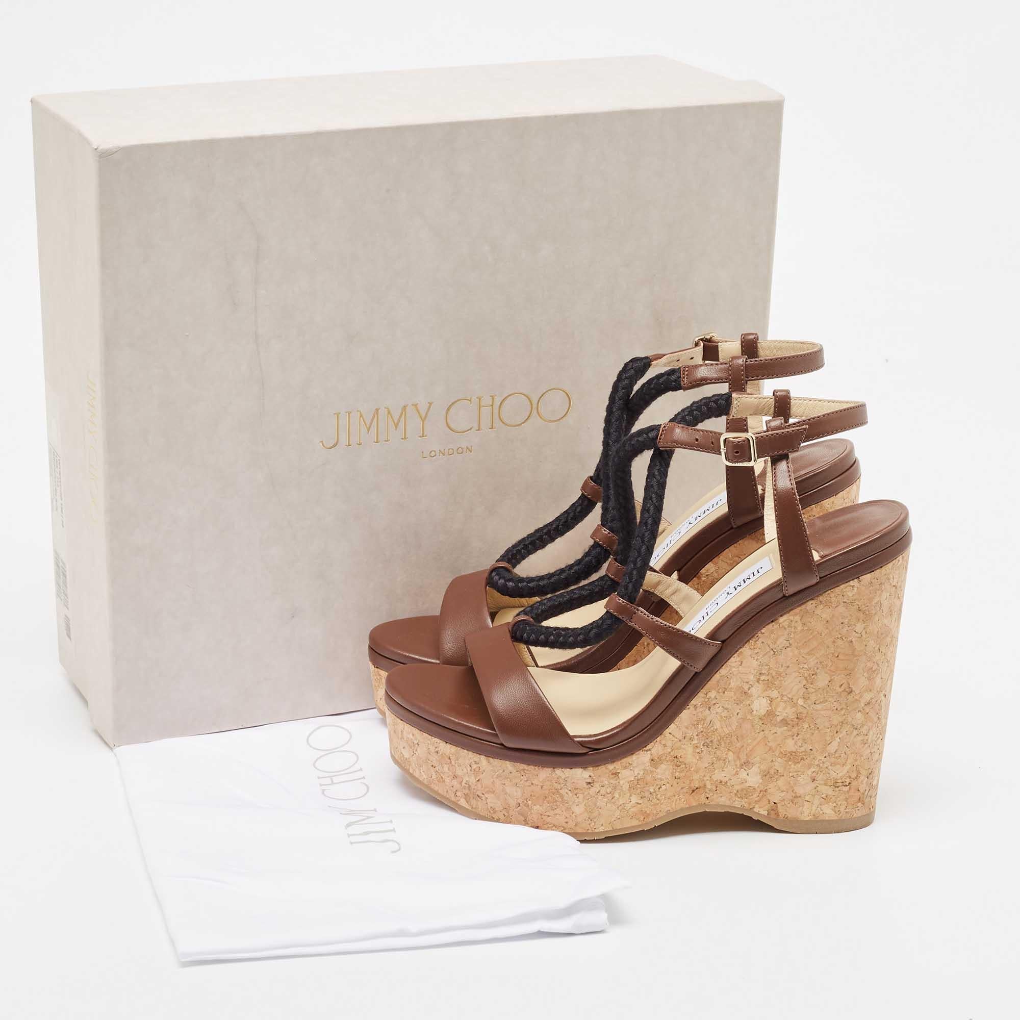 Jimmy Choo Brown Leather Wynwood Wedge Sandals Size 39 5