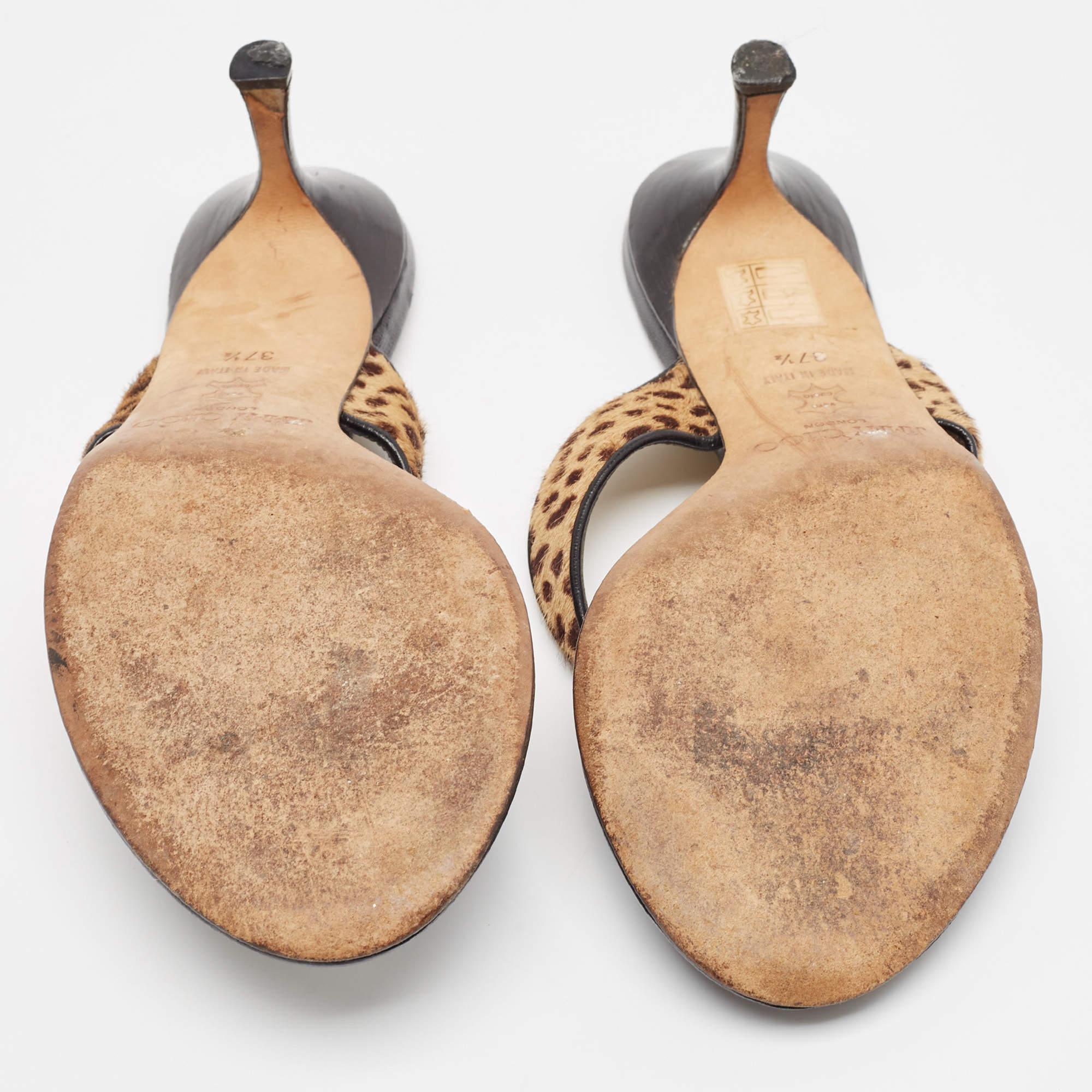 Jimmy Choo Brown Leopard Calf Hair and Leather Thong Sandals Size 37.5 2