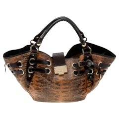 Jimmy Choo Brown Lizard Embossed and Patent Leather Hobo
