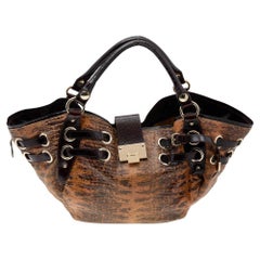 Jimmy Choo: borsa marrone in pelle verniciata e lucertola goffrata