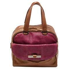 Used Jimmy Choo Brown/Magenta Leather and Watersnake Leather Justine Satchel