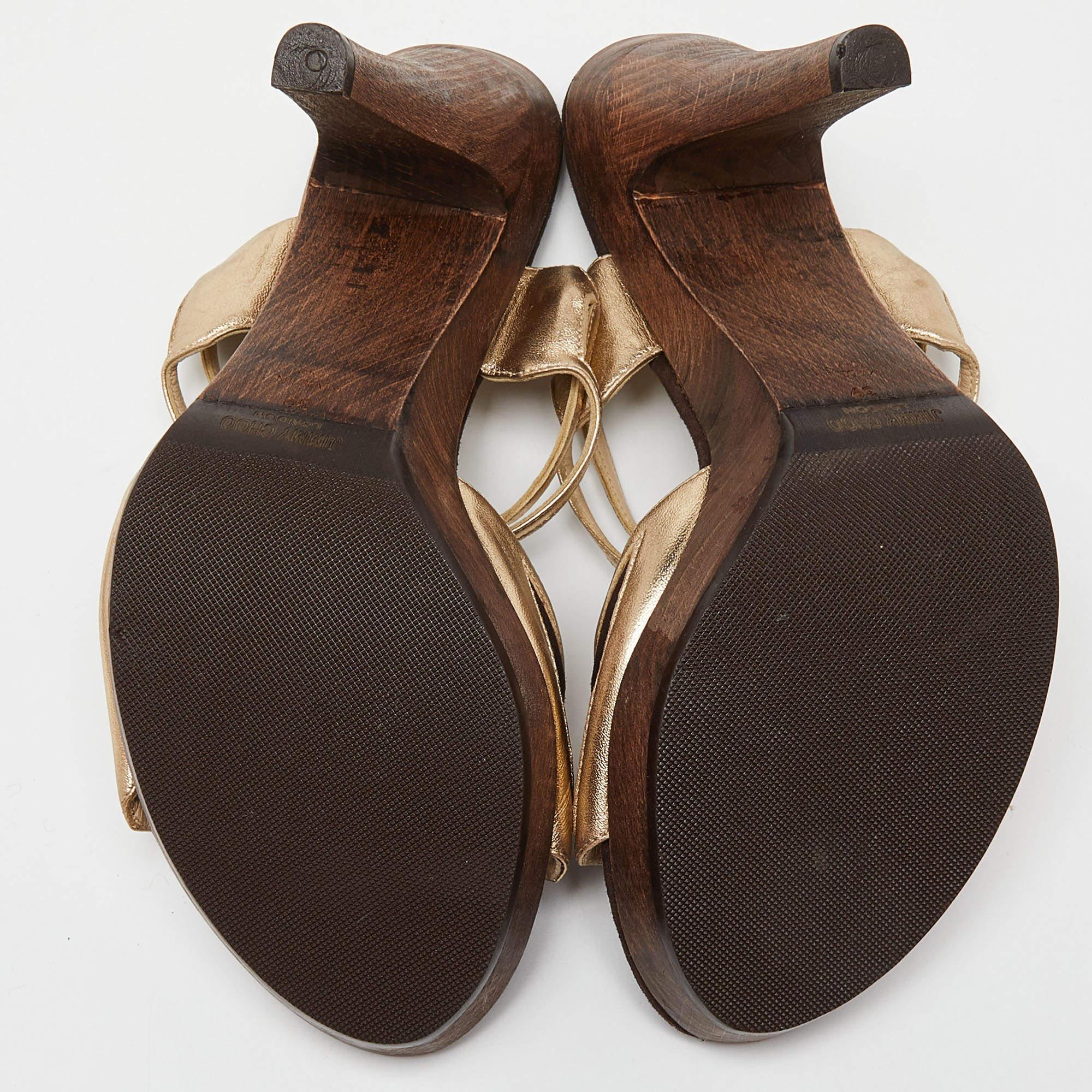 Jimmy Choo Brown/Metallic Gold Suede & Leather Strappy Platform Sandals Size 39 For Sale 2
