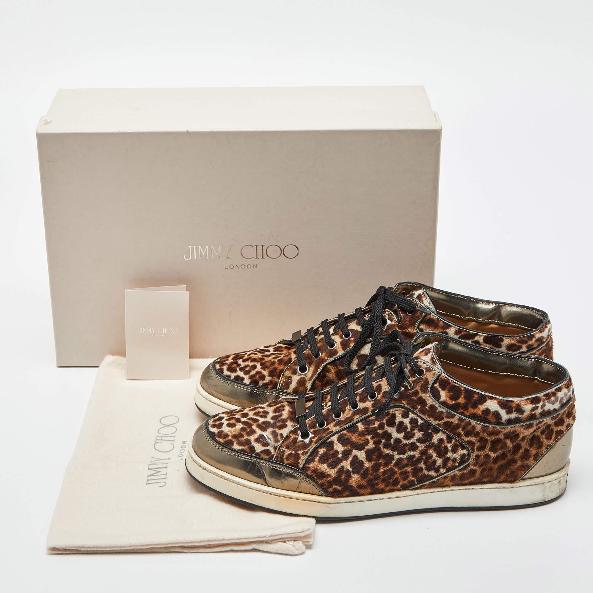Jimmy Choo Brown/Metallic Leopard Print Calfhair and Mirrored Leather Miami Low  For Sale 5