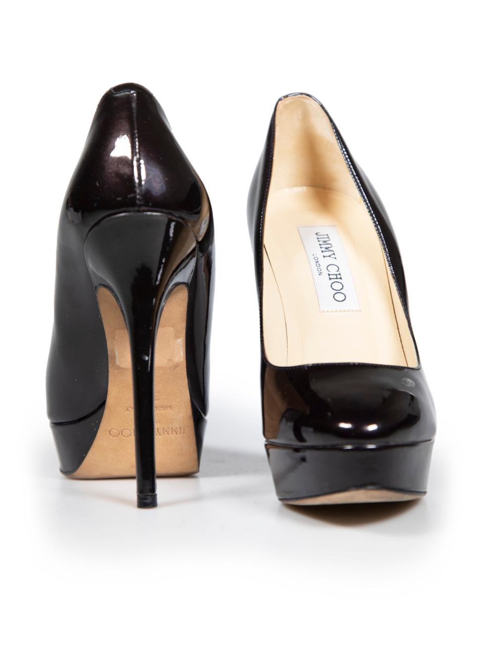 Jimmy Choo Brown Metallic Patent Platform Pumps Size IT 35.5 In Good Condition For Sale In London, GB