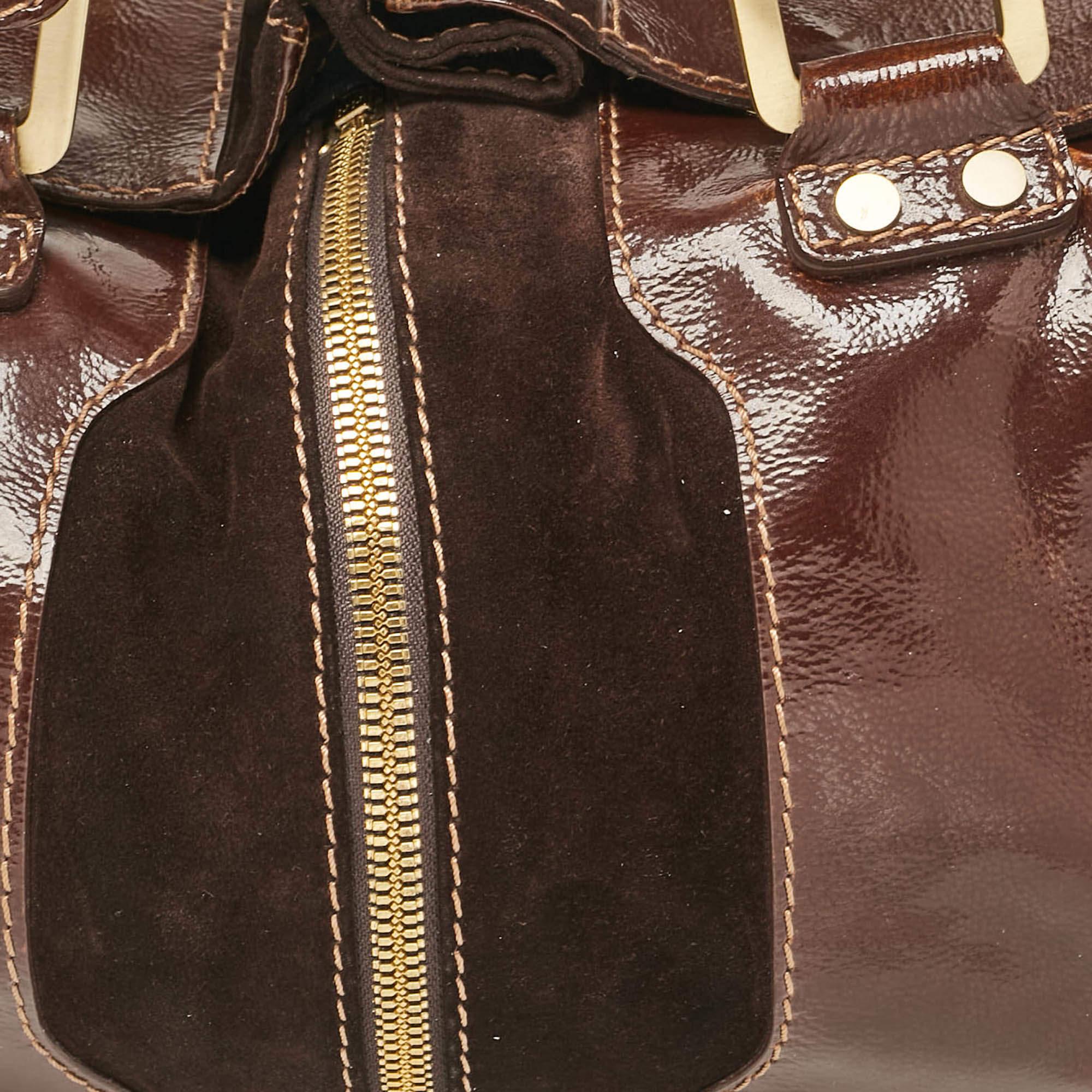 Jimmy Choo Brown Patent Leather and Suede Large Marla Bag 1