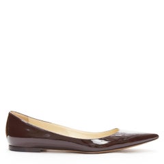 JIMMY CHOO brown patent leather pointed toe simple flats EU37.5