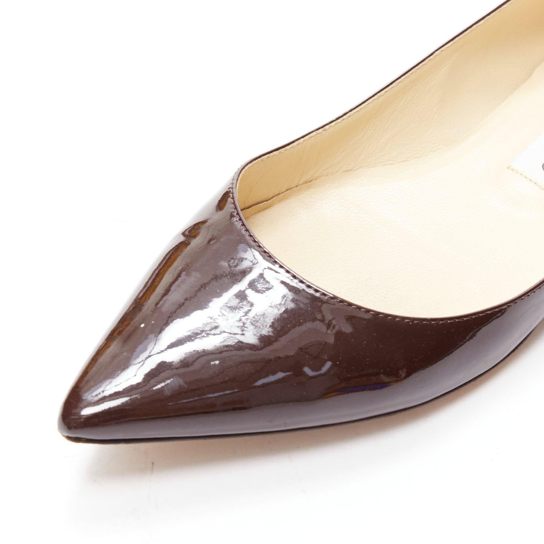 JIMMY CHOO brown patent leather pointed toe simple flats EU37.5 1