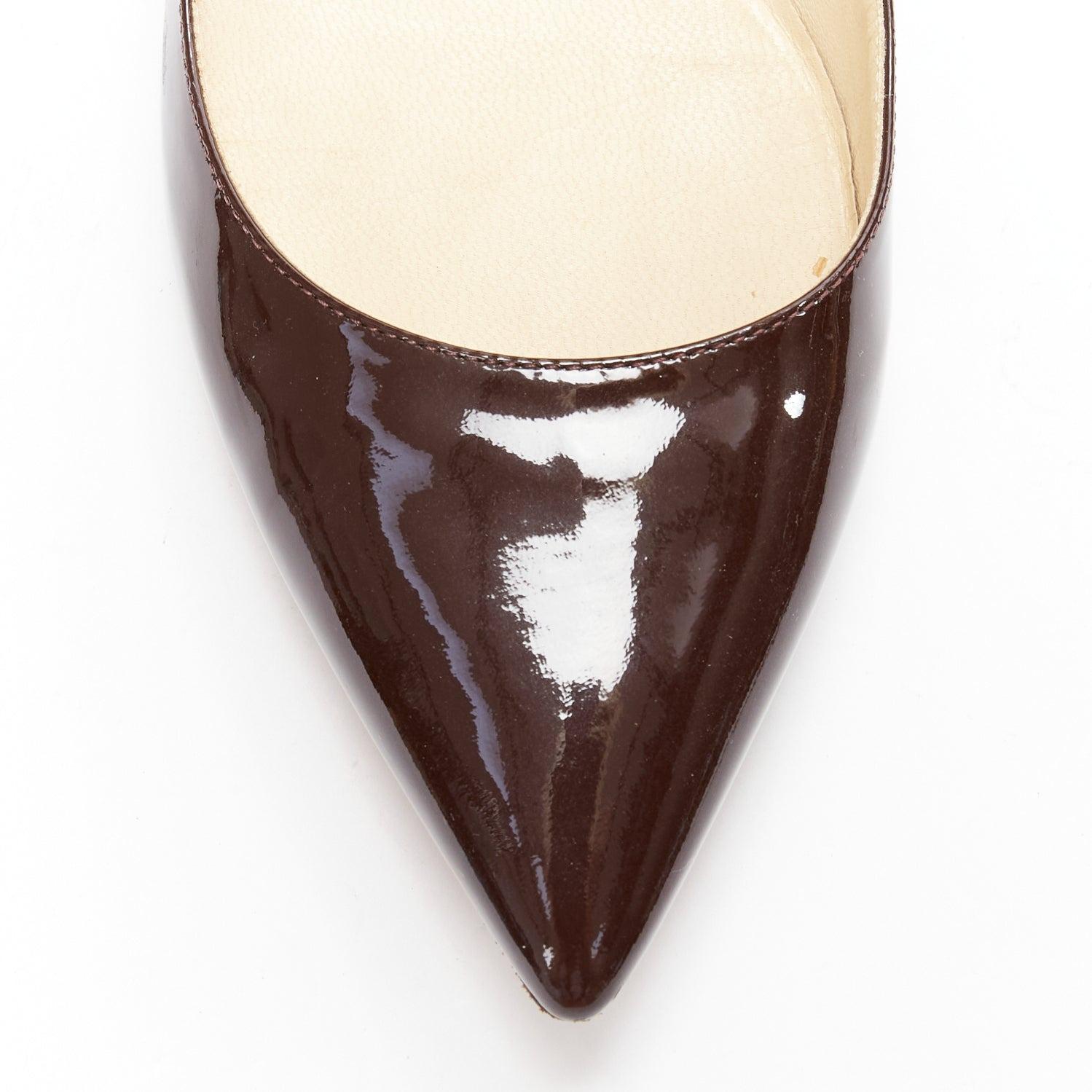 JIMMY CHOO brown patent leather pointed toe simple flats EU37.5 2