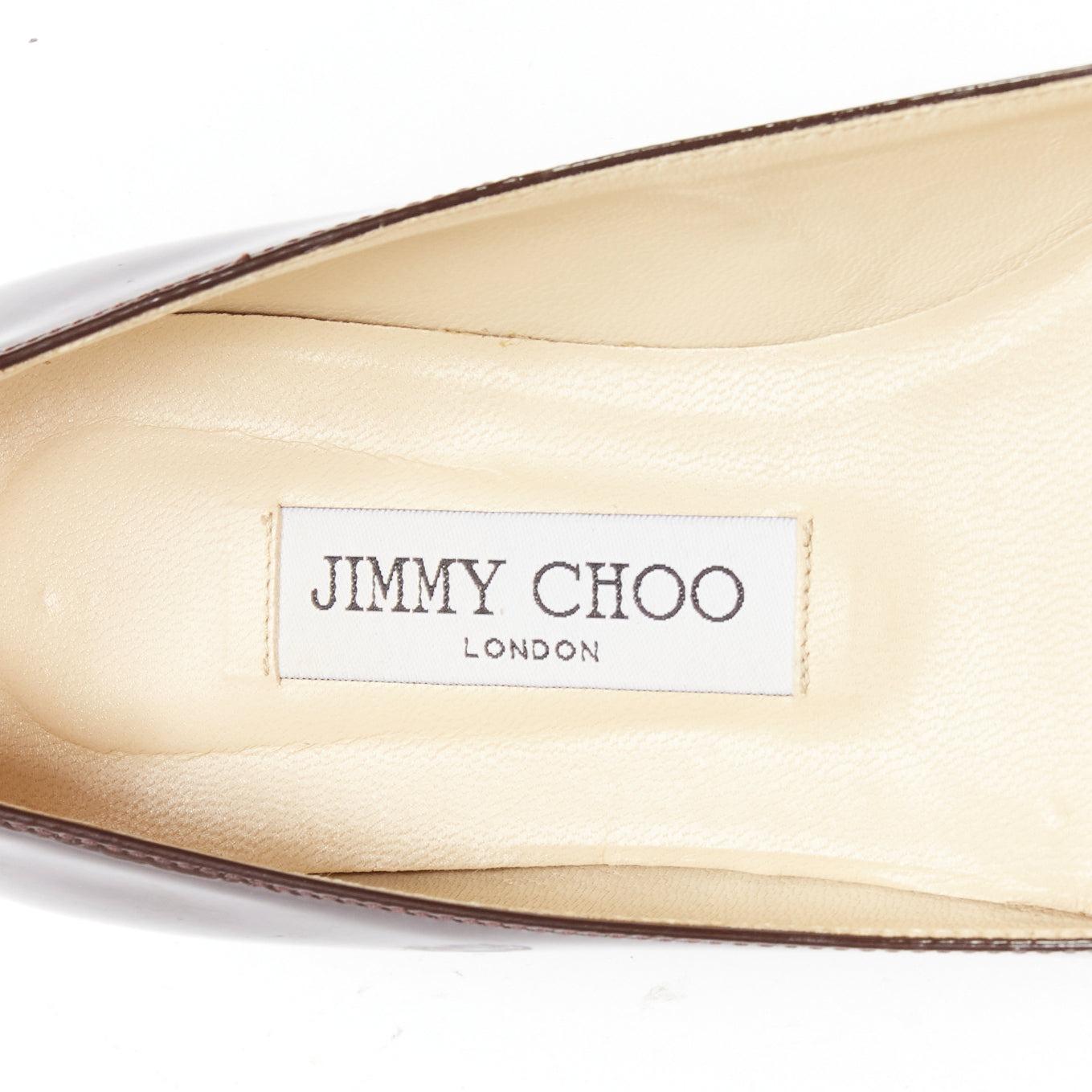 JIMMY CHOO brown patent leather pointed toe simple flats EU37.5 4