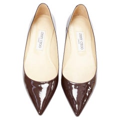 JIMMY CHOO brown patent leather pointed toe simple flats EU37.5
