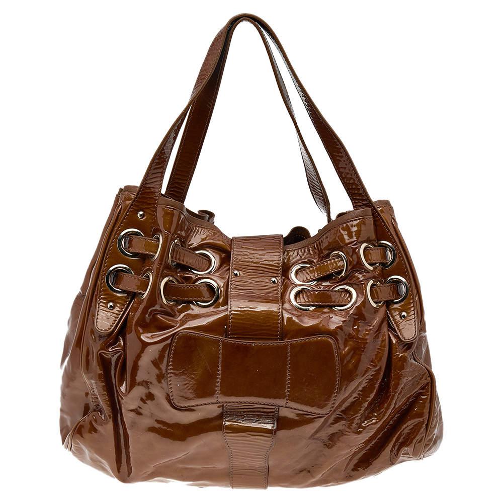 Jimmy Choo Brown Patent Leather Riki Tote For Sale 3