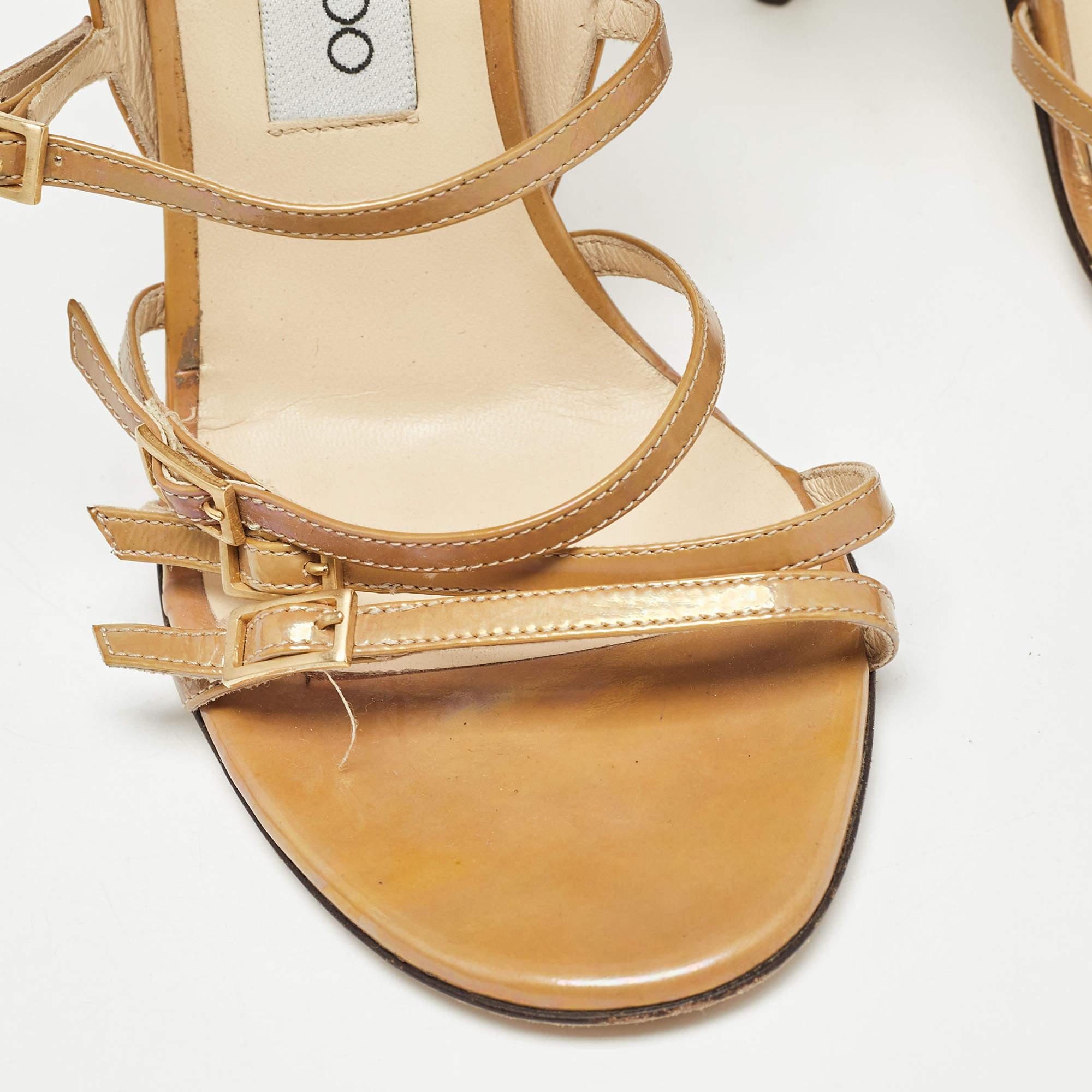 Jimmy Choo Brown Patent Strappy Sandals Size 37.5 For Sale 3