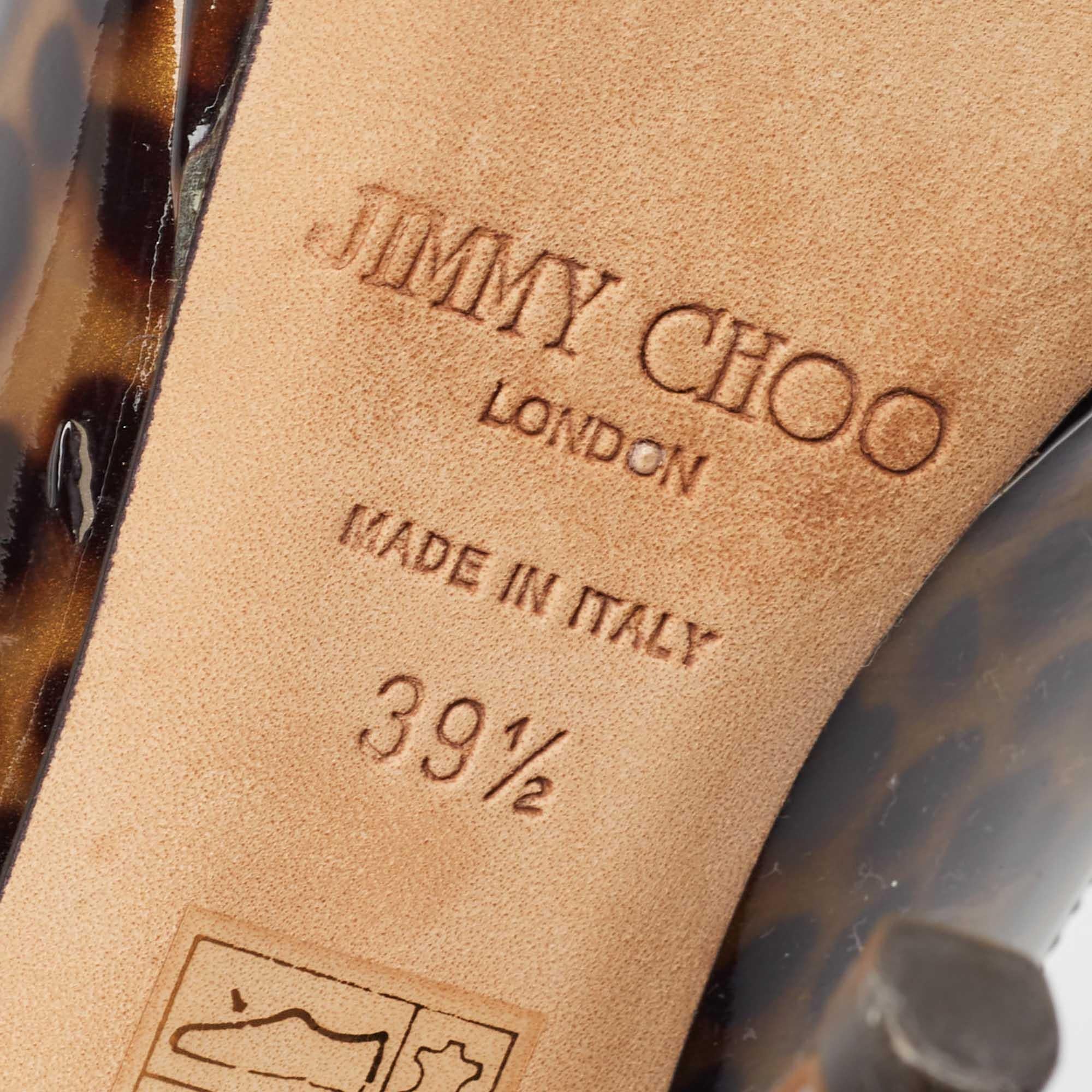 Jimmy Choo Brown Patent Tortoise Peep Toe Slingback Pumps Size 39.5 For Sale 3