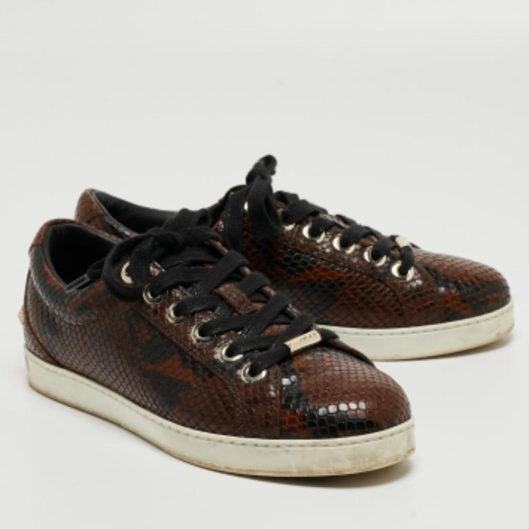 Jimmy Choo Zapatillas con cordones de piel grabada en pitón marrón Talla 36.5 en venta 1