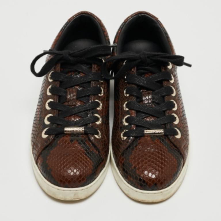 Jimmy Choo Zapatillas con cordones de piel grabada en pitón marrón Talla 36.5 en venta 2