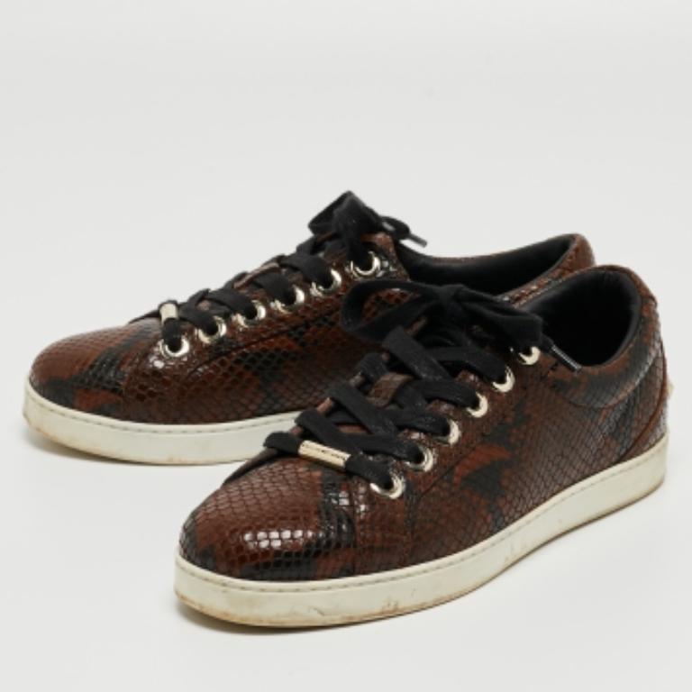 Jimmy Choo Zapatillas con cordones de piel grabada en pitón marrón Talla 36.5 en venta 3