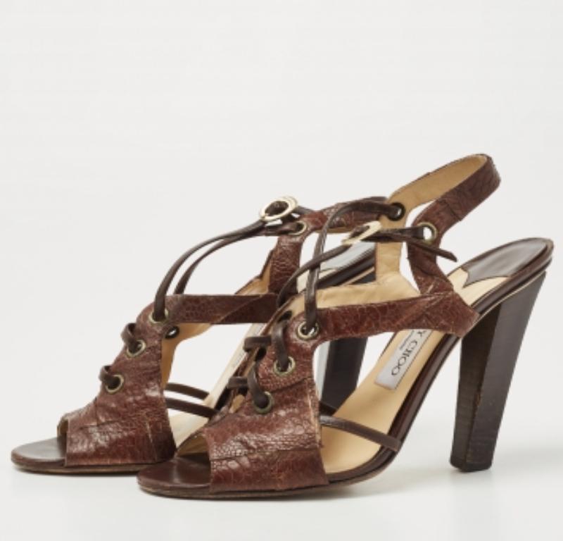 Jimmy Choo Sandalias de piel con relieve de pitón marrón talla 38.5 Marrón en venta